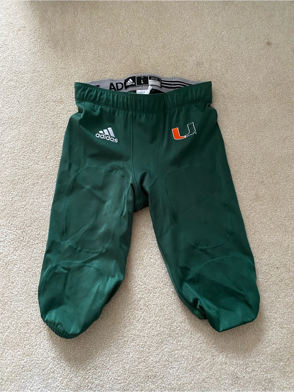 adidas Dark Green Football Pants with Orange Miami U Accent